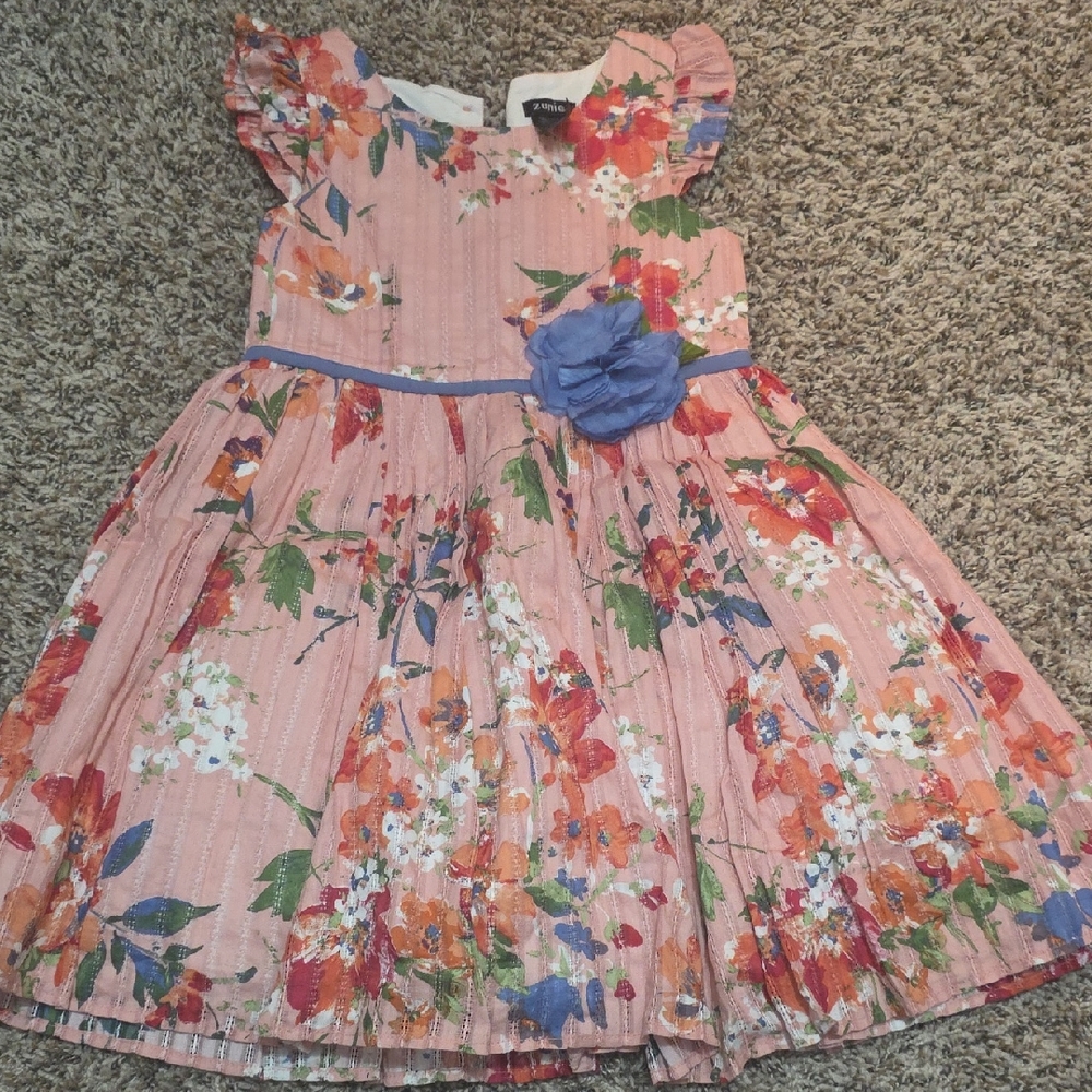 Zunie Coral Floral Dress with Blue Flower